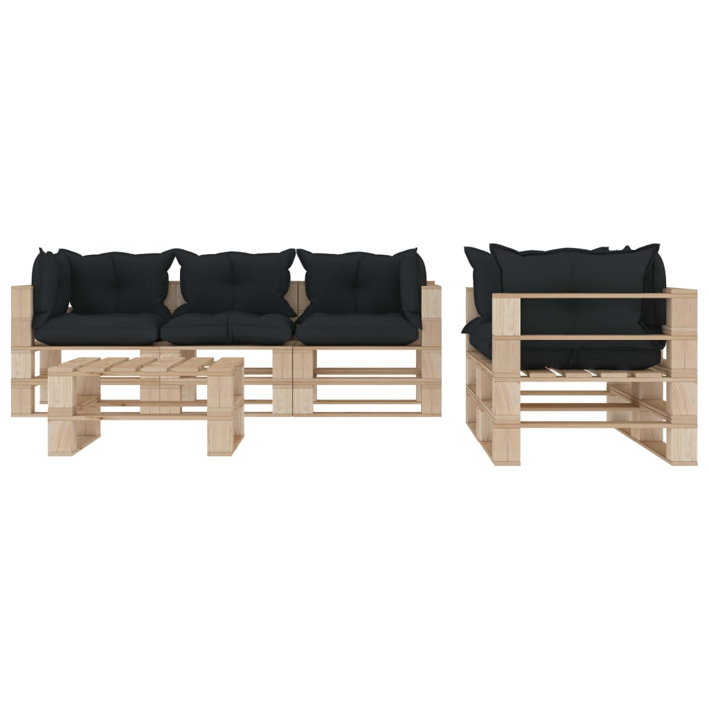 

vidaXL 6-delige Loungeset met antracietkleurige kussens pallet hout