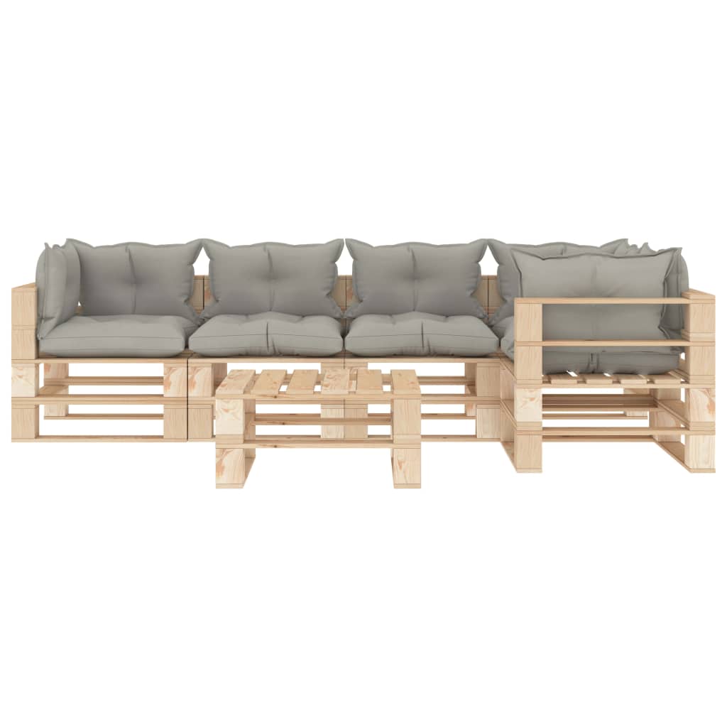 

vidaXL 6-delige Loungeset met taupe kussens pallet hout