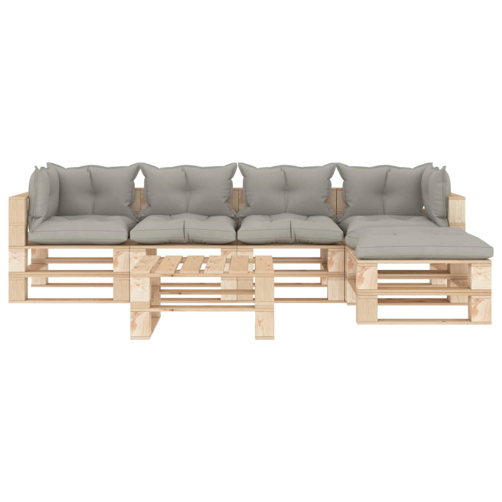 

vidaXL 6-delige Loungeset met taupe kussens pallet hout