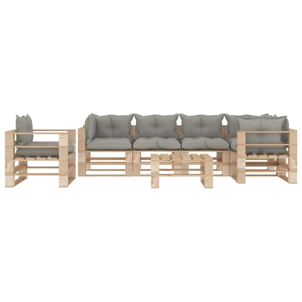 

vidaXL 7-delige Loungeset met taupe kussens pallet hout