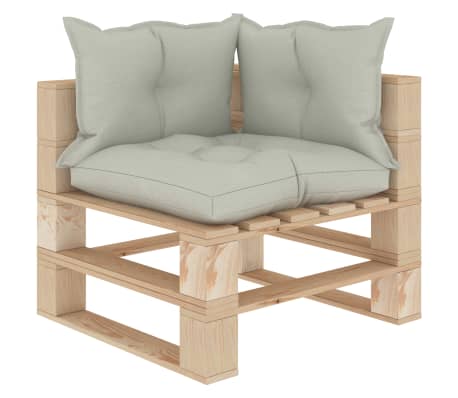 vidaXL Kampinė sodo sofa iš palečių su smėlio pagalvėmis, mediena