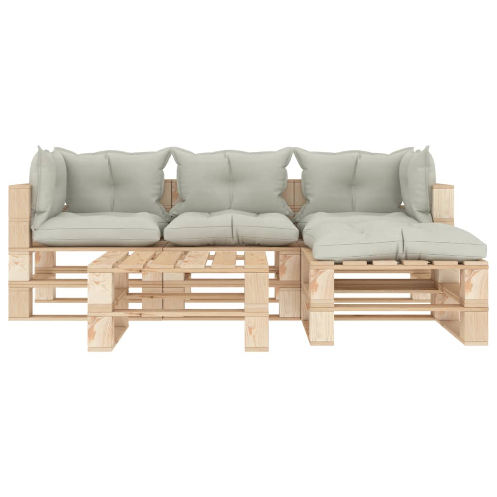

vidaXL 5-delige Loungeset met beige kussens pallet hout