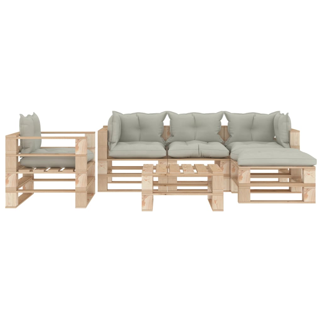 

vidaXL 6-delige Loungeset met beige kussens pallet hout