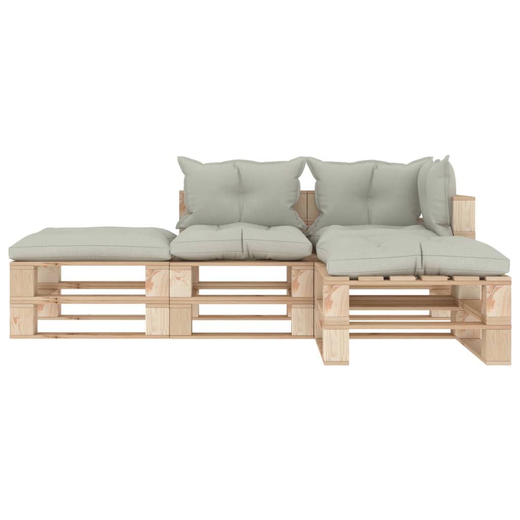 

vidaXL 4-delige Loungeset met beige kussens pallet hout