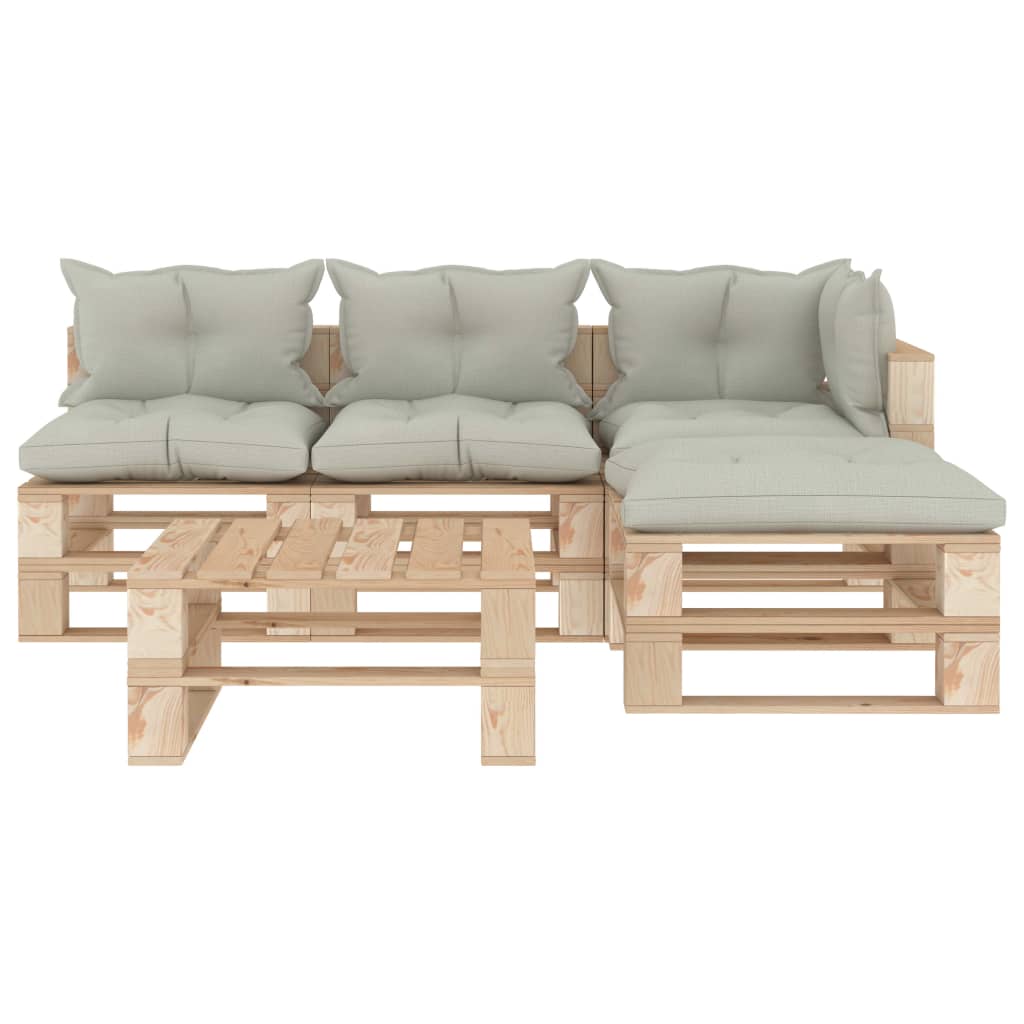 

vidaXL 5-delige Loungeset met beige kussens pallet hout