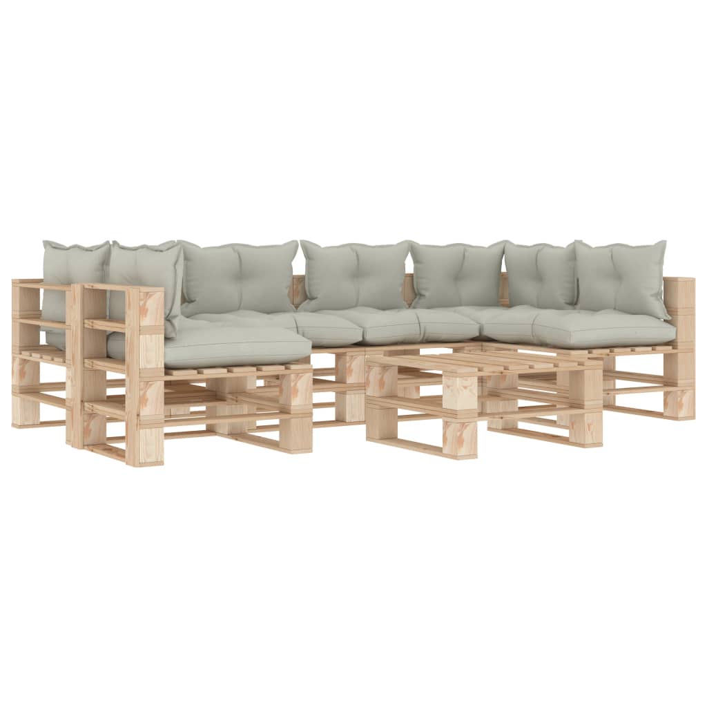 

vidaXL 7-delige Loungeset met beige kussens pallet hout