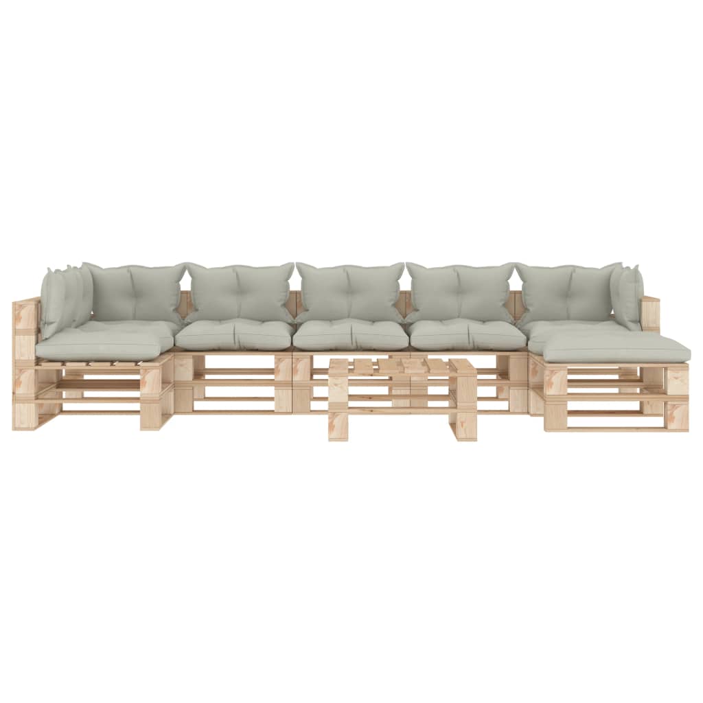 

vidaXL 8-delige Loungeset met beige kussens pallet hout