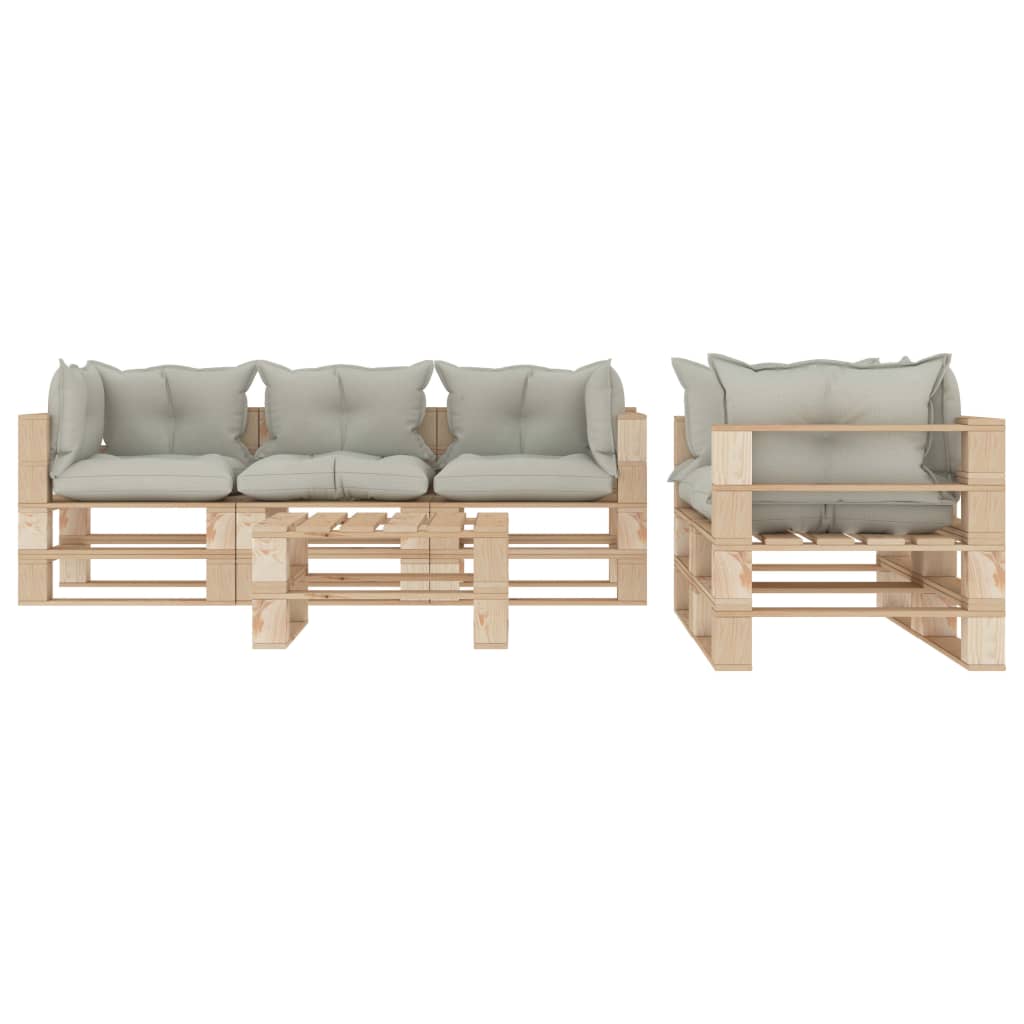 

vidaXL 6-delige Loungeset met beige kussens pallet hout