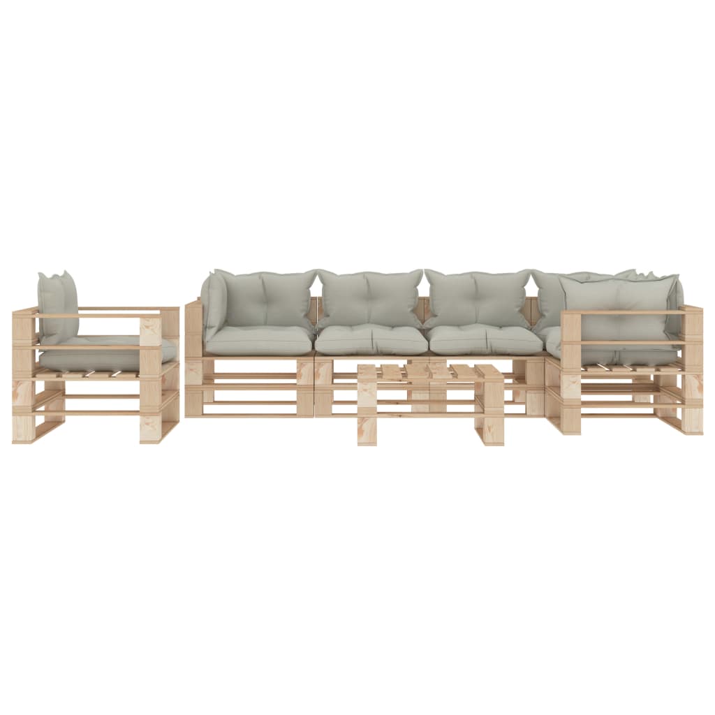 

vidaXL 7-delige Loungeset met beige kussens pallet hout