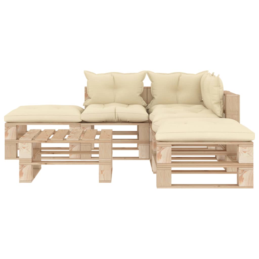 

vidaXL 6-delige Loungeset met crèmekleurige kussens pallet hout