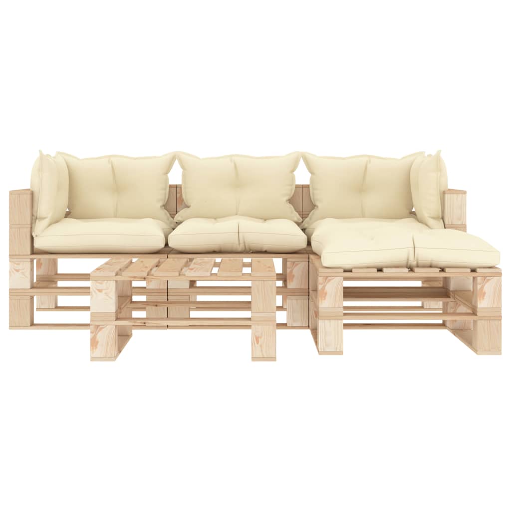 

vidaXL 5-delige Loungeset met crèmekleurige kussens pallet hout