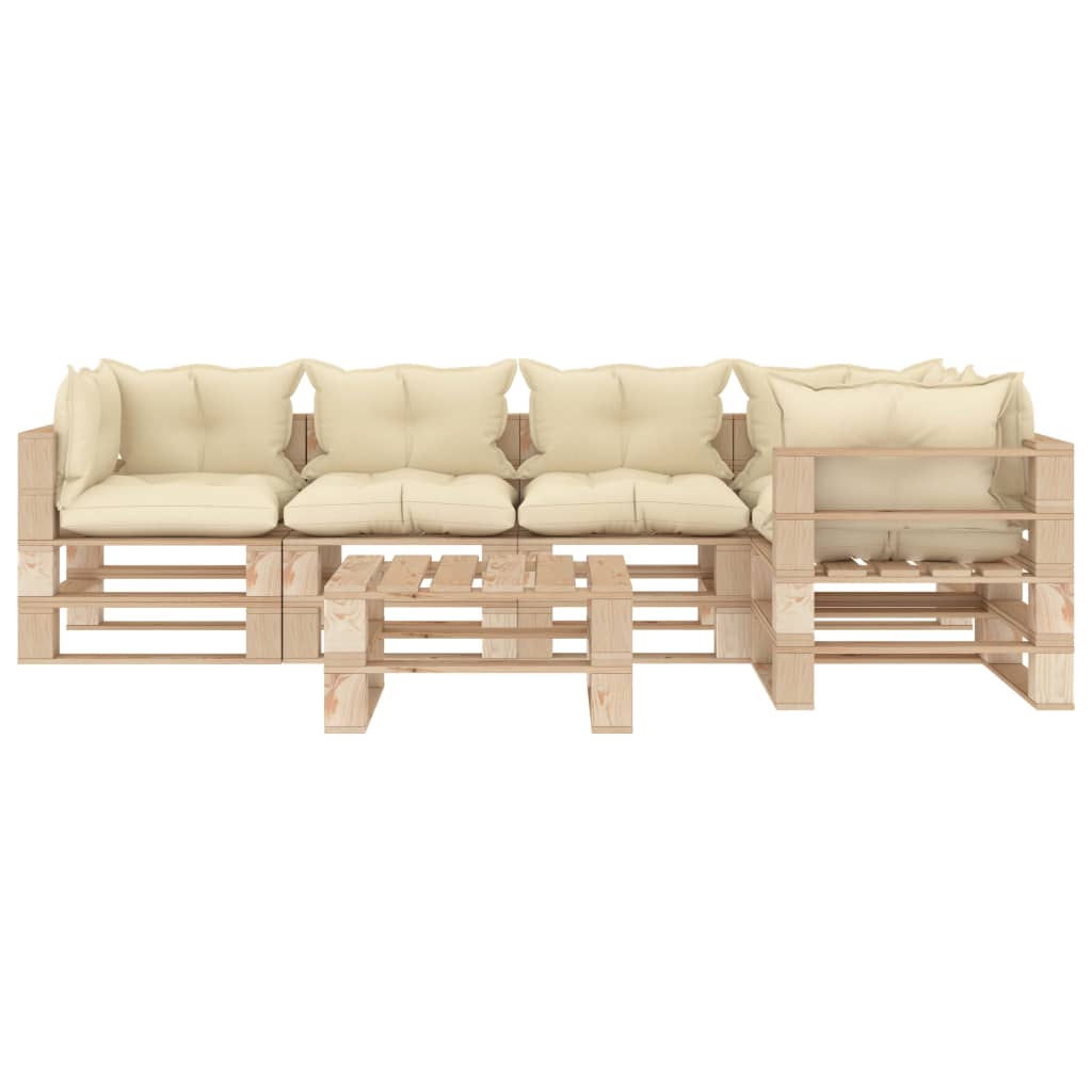 

vidaXL 6-delige Loungeset met crèmekleurige kussens pallet hout