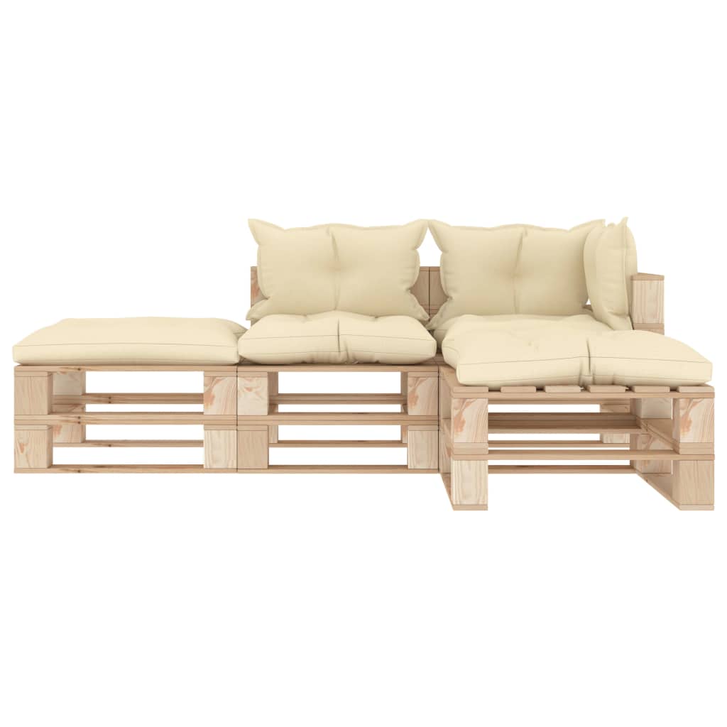 

vidaXL 4-delige Loungeset met crèmekleurige kussens pallet hout