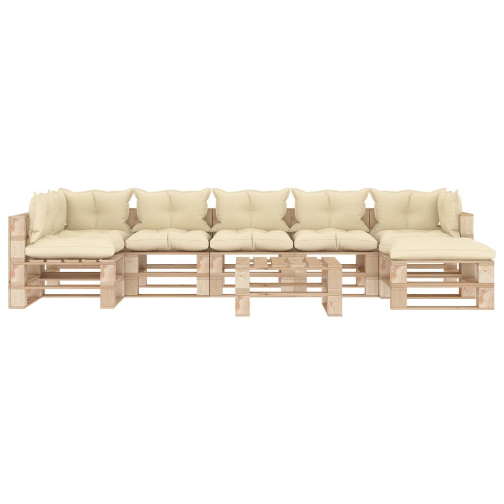 

vidaXL 8-delige Loungeset met crèmekleurige kussens pallet hout