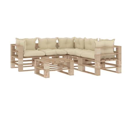 Vidaxl 6 Tlg Garten Lounge Set Paletten Mit Creme Kissen Holz Vidaxl De