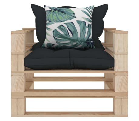 vidaXL Pallsoffa med antracita och blommiga dynor tr&auml;