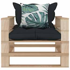 vidaXL Pallsoffa med antracita och blommiga dynor tr&auml;