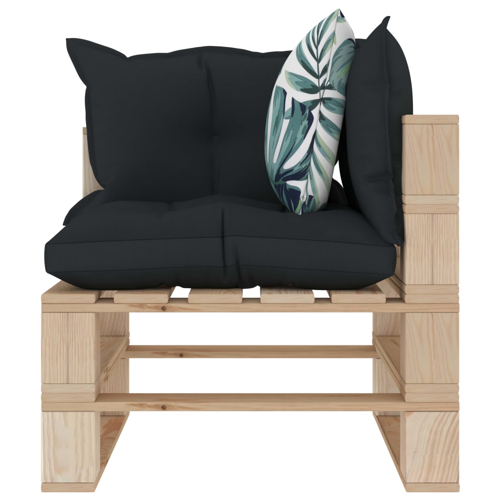 vidaXL Kampinė sodo sofa iš palečių su pagalvėmis, mediena