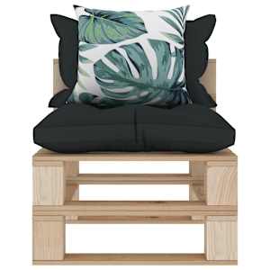 vidaXL Pallsoffa mittensektion med antracita och blommiga dynor tr&auml;