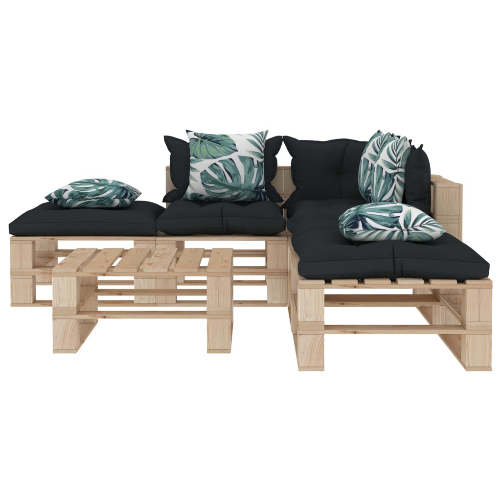 

vidaXL 6-delige Loungeset met antraciet en bloemenkussens pallet hout