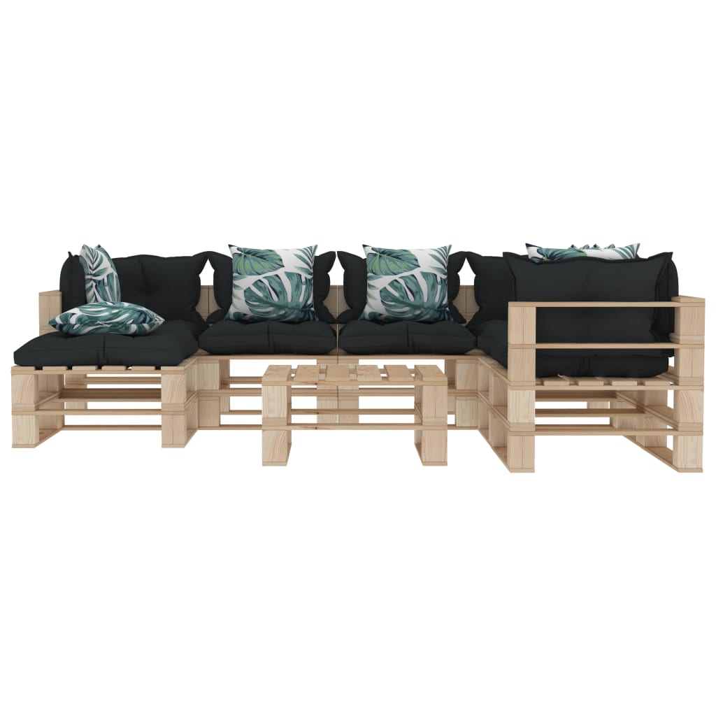 

vidaXL 8-delige Loungeset met antraciet en bloemenkussens pallet hout