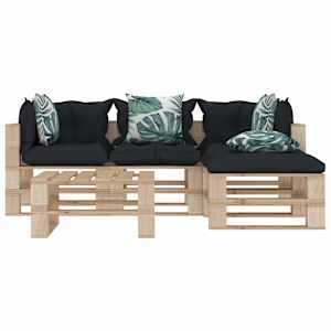 vidaXL Poilsio komplektas i&scaron; palečių su pagalvėmis, 5 dalių, mediena