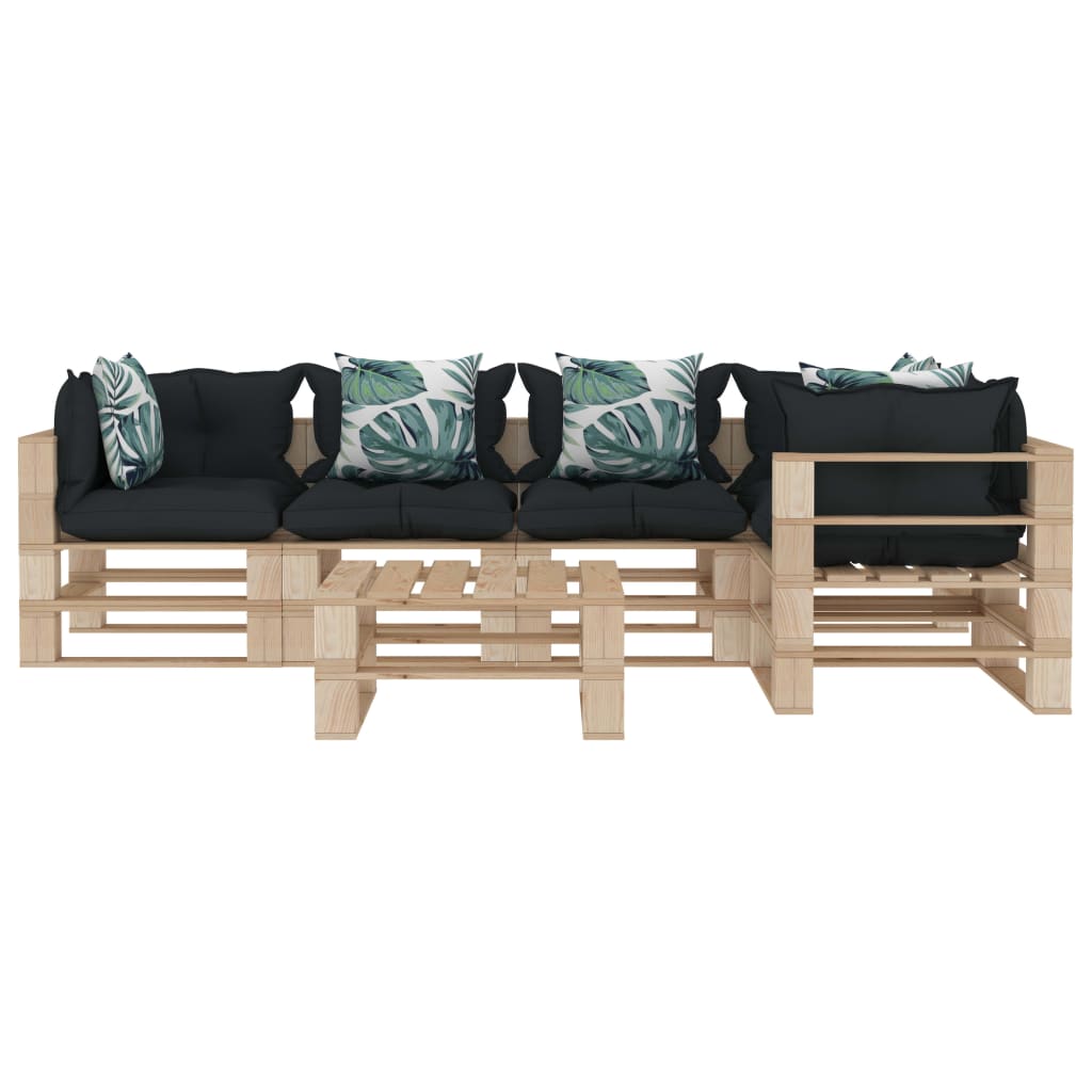

vidaXL 6-delige Loungeset met antraciet en bloemenkussens pallet hout