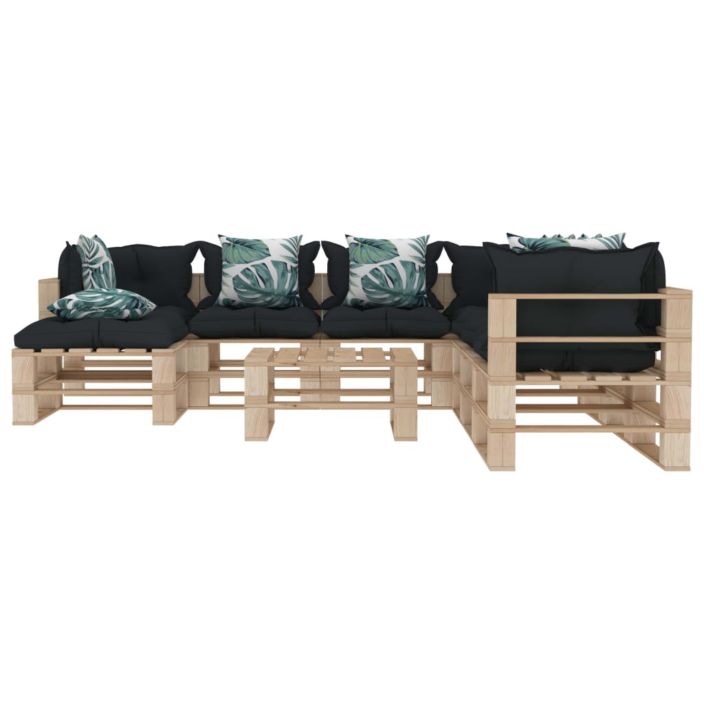 

vidaXL 9-delige Loungeset met antraciet en bloemenkussens pallet hout