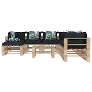 vidaXL Poilsio komplektas i&scaron; palečių su pagalvėmis, 9 dalių, mediena