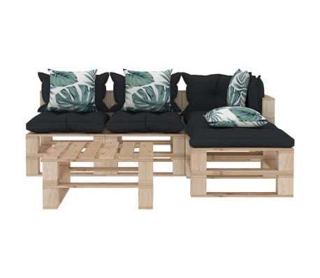 vidaXL Poilsio komplektas i&scaron; palečių su pagalvėmis, 5 dalių, mediena