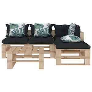 vidaXL Poilsio komplektas i&scaron; palečių su pagalvėmis, 5 dalių, mediena