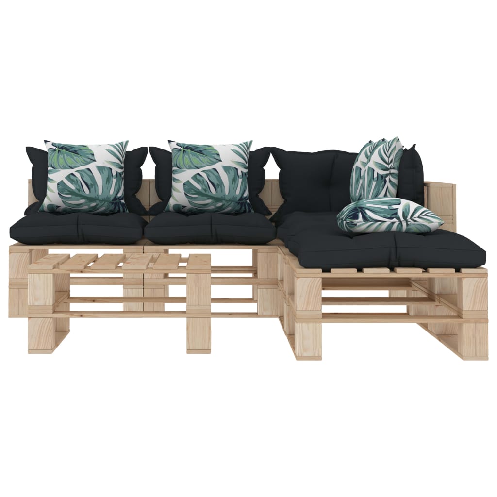 

vidaXL 6-delige Loungeset met antraciet en bloemenkussens pallet hout