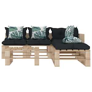 vidaXL Poilsio komplektas i&scaron; palečių su pagalvėmis, 6 dalių, mediena