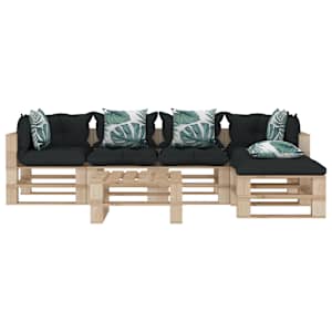 vidaXL Poilsio komplektas i&scaron; palečių su pagalvėmis, 6 dalių, mediena