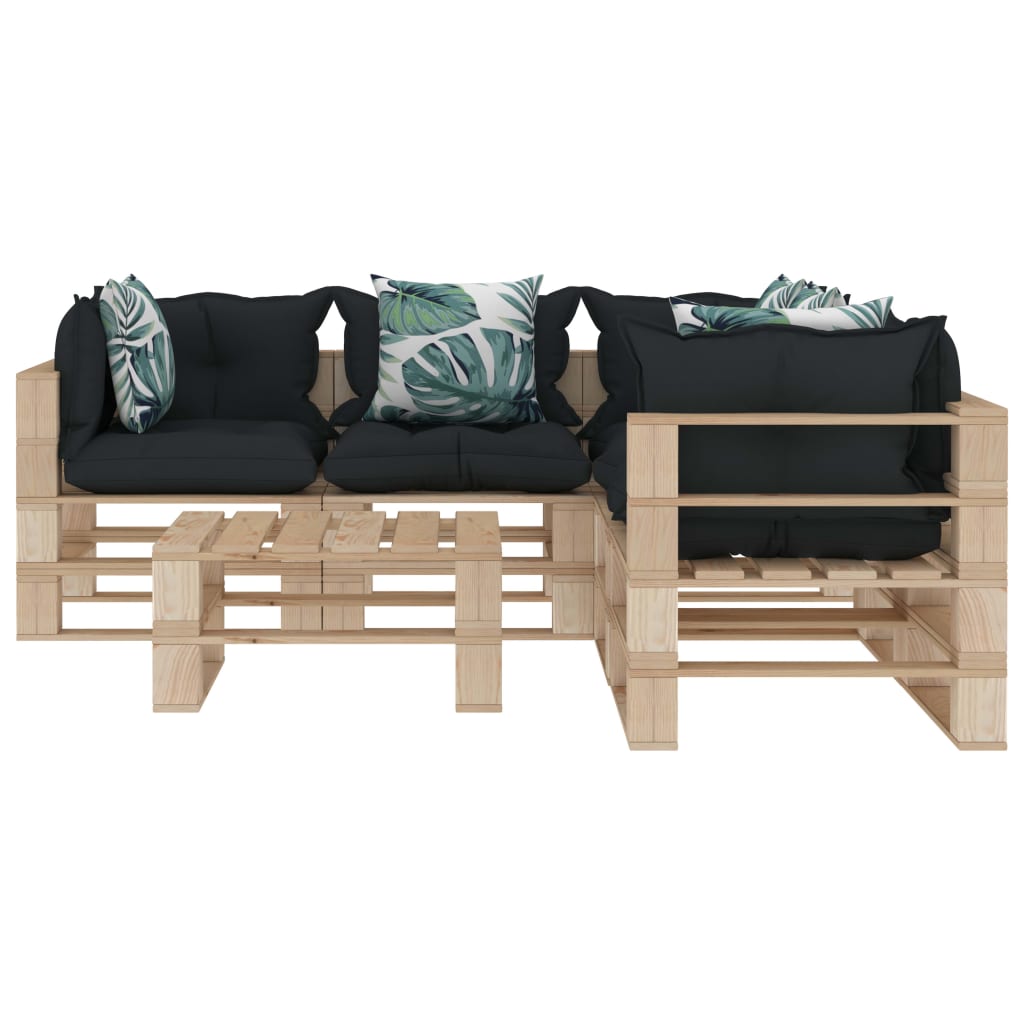 

vidaXL 6-delige Loungeset met antraciet en bloemenkussens pallet hout