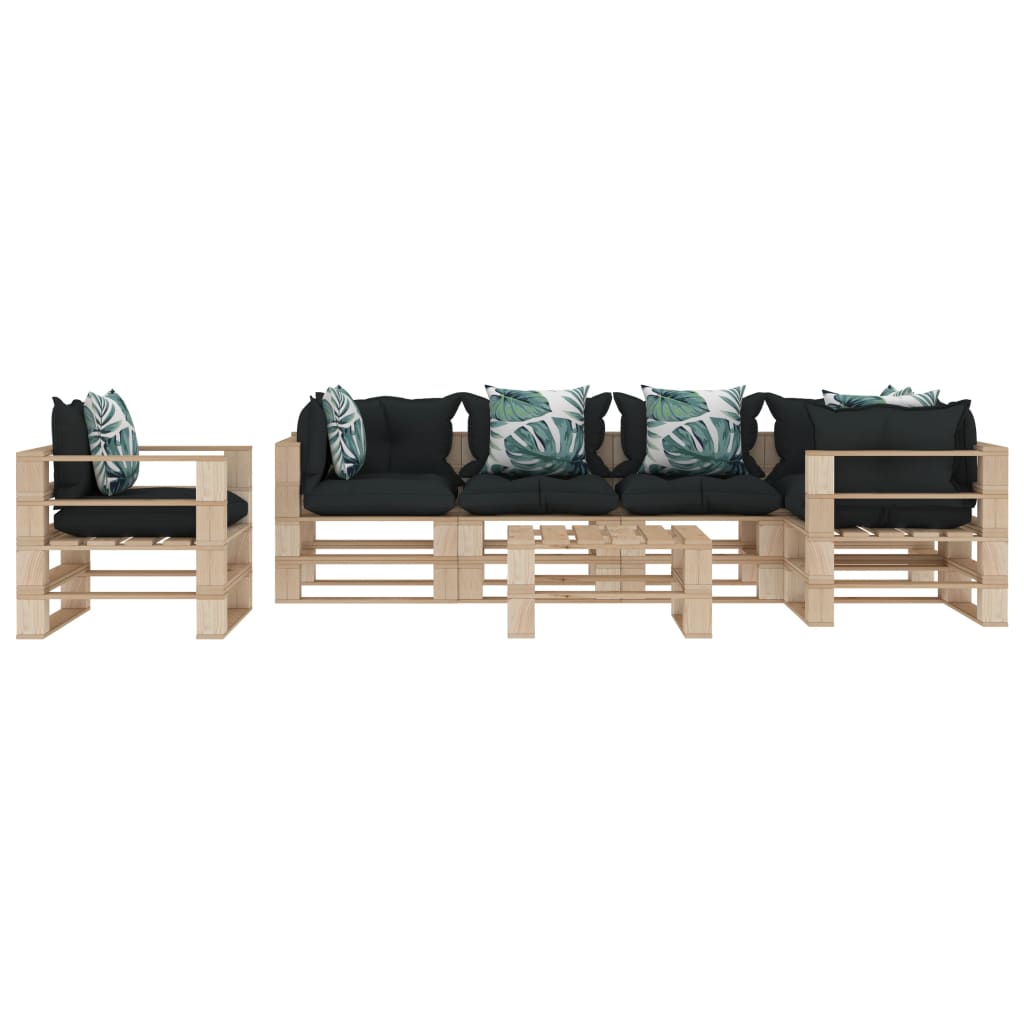 

vidaXL 7-delige Loungeset met antraciet en bloemenkussens pallet hout