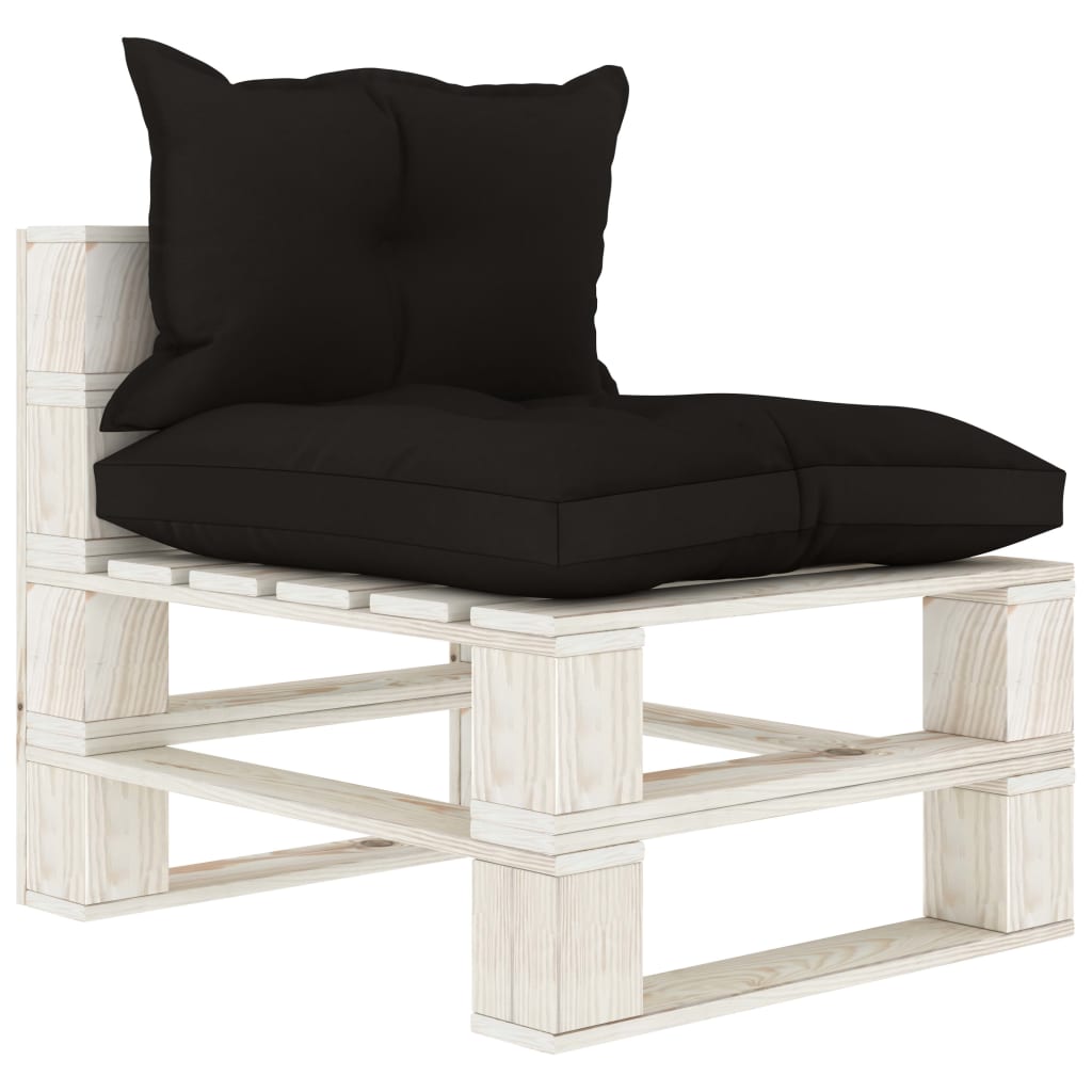 vidaXL Garten-Paletten-Mittelsofa mit Kissen in Schwarz Holz