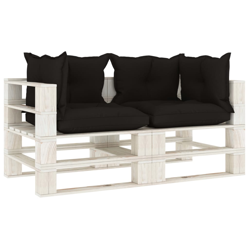 Garten-Palettensofa 2-Sitzer mit schwarzen Kissen Holz-1