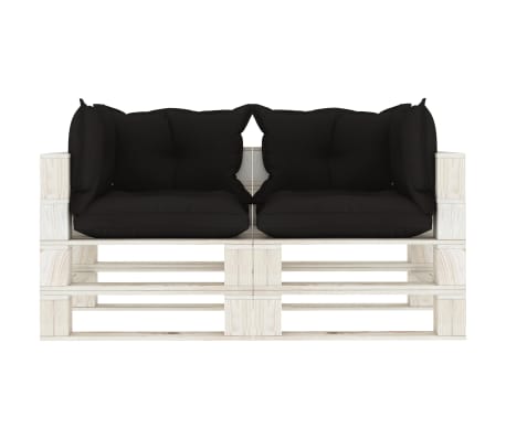 vidaXL Vrtni dvosjed od paleta s crnim jastucima drveni