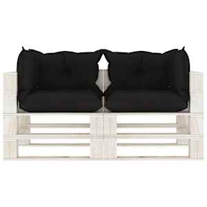 vidaXL Vrtni dvosjed od paleta s crnim jastucima drveni