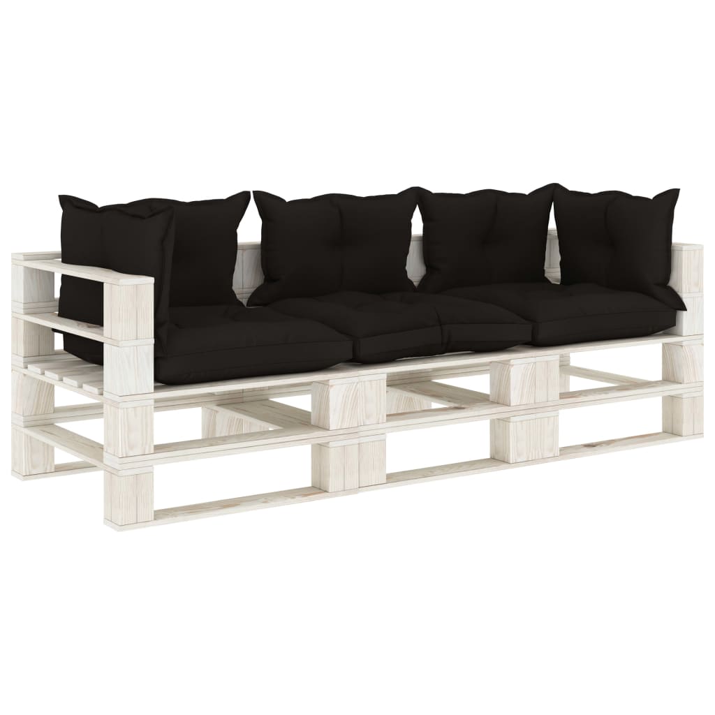 Garten-Palettensofa 3-Sitzer mit schwarzen Kissen Holz kaufen