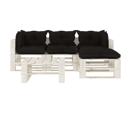 vidaXL 5-tlg. Garten-Lounge-Set Paletten mit Kissen in Schwarz Holz