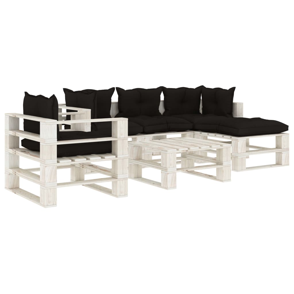 vidaXL 6 pcs conjunto lounge de jardim em paletes c/ almofadões preto