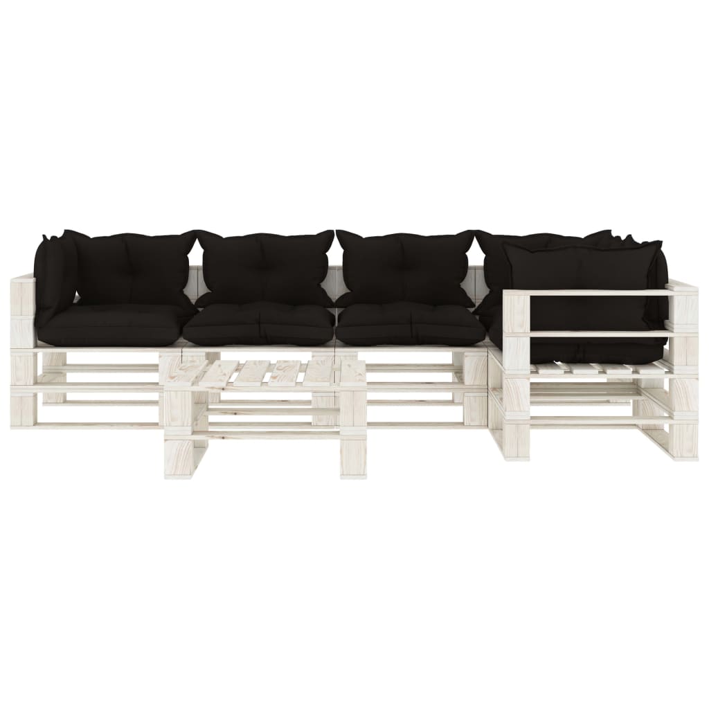 

vidaXL 6-delige Loungeset met zwarte kussens pallet hout