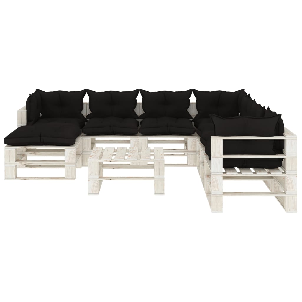 vidaXL 9-delige Loungeset met zwarte kussens pallet hout