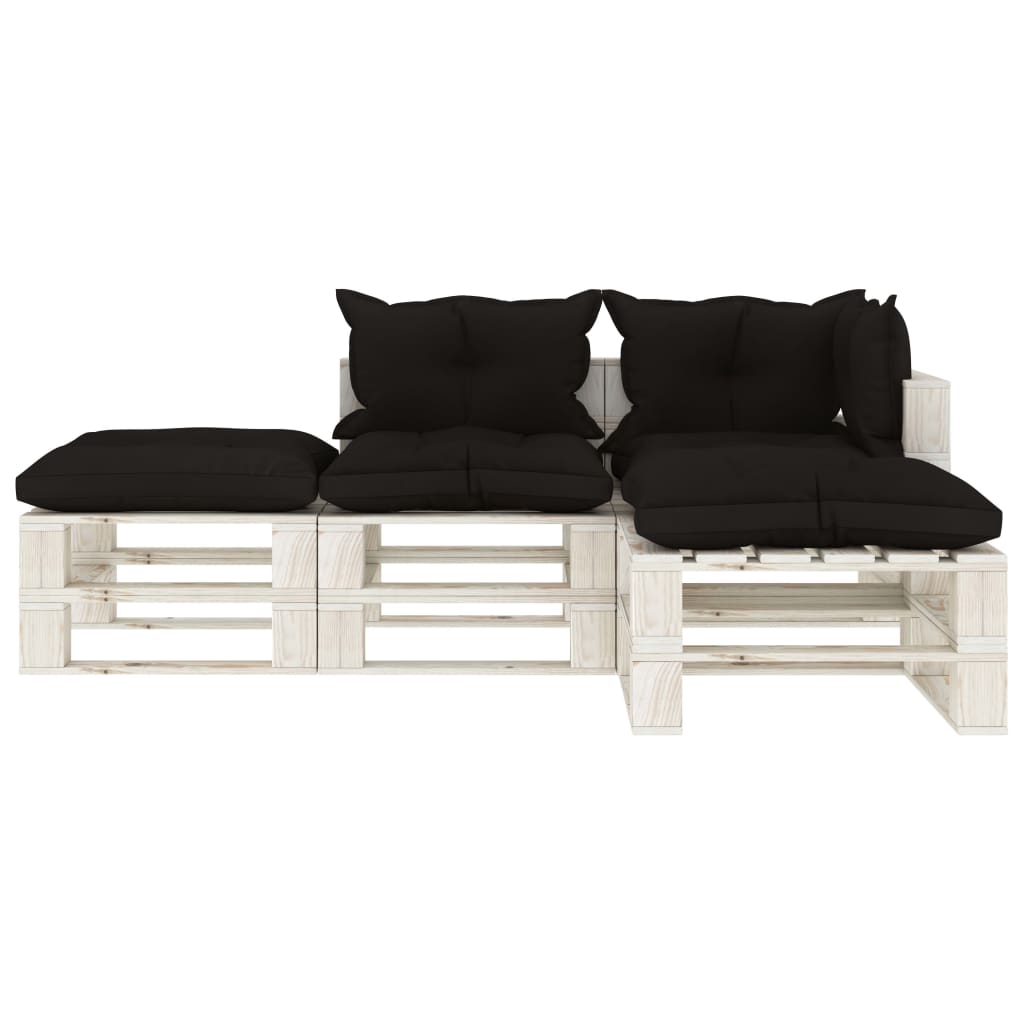 vidaXL 4 pcs conjunto lounge de jardim em paletes c/ almofadões preto