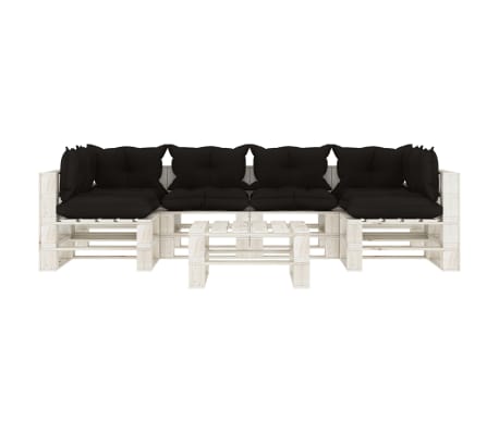 vidaXL Poilsio komplektas i&scaron; palečių su pagalvėmis, 7 dalių, mediena