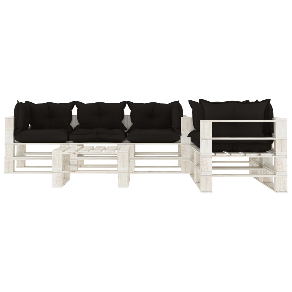 

vidaXL 6-delige Loungeset met zwarte kussens pallet hout
