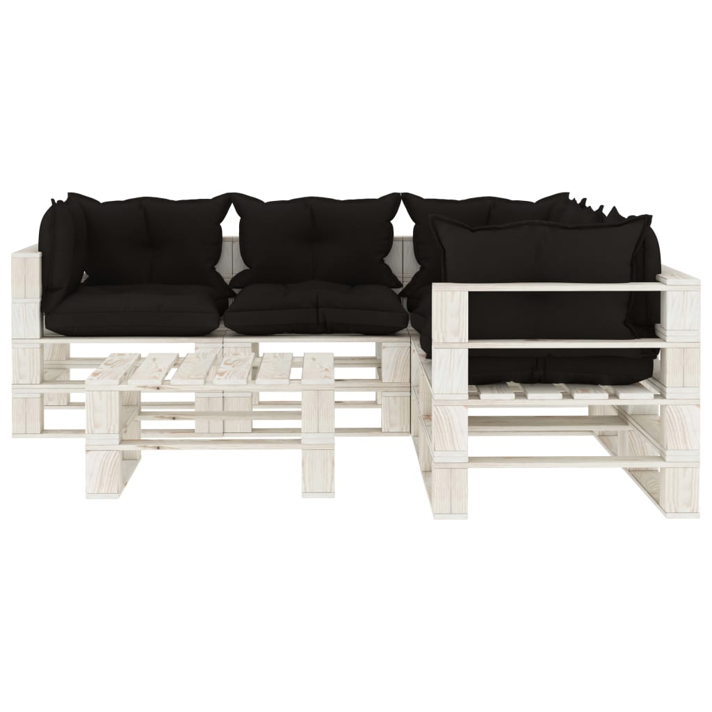 

vidaXL 6-delige Loungeset met zwarte kussens pallet hout