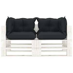 vidaXL Dvivietė sodo sofa i&scaron; palečių su antracito pagalvėmis, mediena